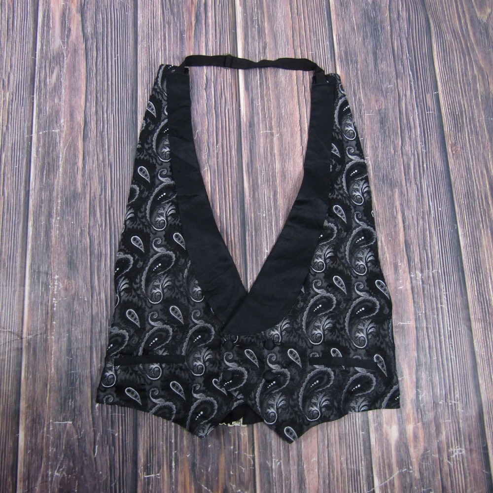 Lord West Vest Mens M Black Paisley Tuxedo Waistcoat Dress Formal Wedding